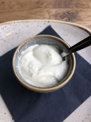 Vegan mayo, check if it is vegan as it is whiter than their mayo with eggs.  at De Beren in Goes