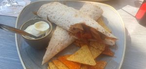 Lunch dish; spicey chicken wrap. Order without the tomatomayonaise. at De Beren in Goes