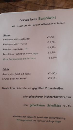 Sogar zwei vegane Suppen at Der Bambiwirt in Reichendorf