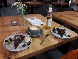 Chocolate Cake + Cappuccino at SOUL - Vegan Coffee Bar in Hamburg