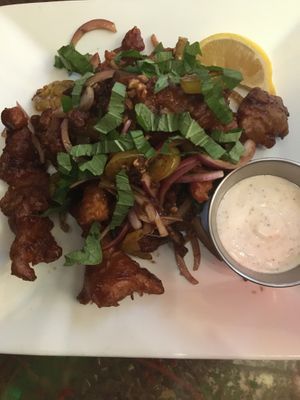 Vegan oyster mushroom calamari  at AS220 Food in Providence