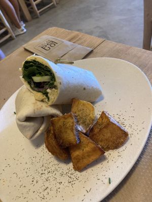 Vegan wrap (minus guacamole ) at Boa Beach in Valencia