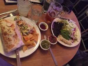Burrito Cubano and veggie enchiladas verde at South in Leavenworth