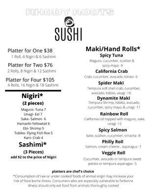 sushi at Rhody Roots in Warren