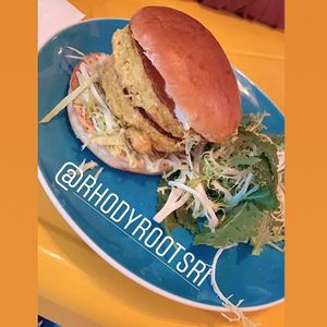 Meatless Buffalo with greens at Rhody Roots in Warren