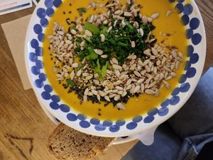 peanut carrot soup at S Kultur Suppenbar in Frankfurt Oder