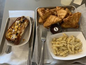 Corn dog, mac n cheze, tofu wings at Boss Chick N Beer in Berea