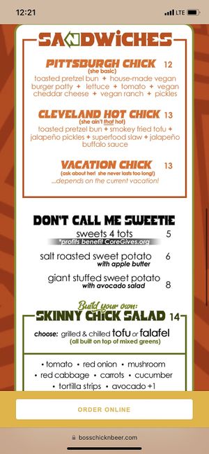 Second menu picture  at Boss Chick N Beer in Berea