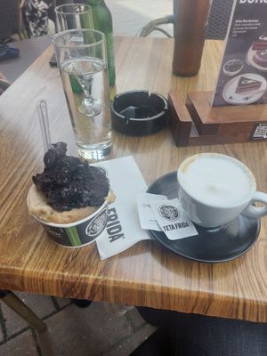 Vegan ice cream and cappuccino with coconut milk at Qulto - Slovenska in Maribor
