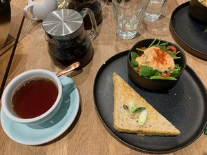 The coronation chickpea sandwich and prawn cocktail which came with the vegan afternoon tea  #Veganuary at Eden Cafe Clifton in Bristol