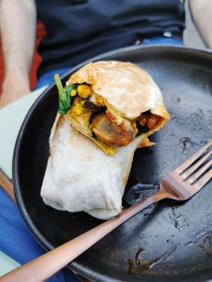 The inside of the burrito. Generous amount of stuffing! at Eden Cafe Clifton in Bristol