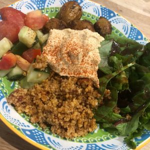 Four salads with houmous  at Eden Cafe Clifton in Bristol