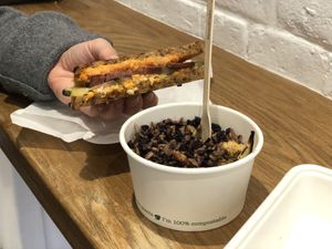 Rueben sandwich and salad. Super delicious! Homemade Seitan.  at Eden Cafe Clifton in Bristol