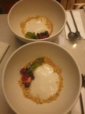 Pannacotta with season fruits at Mudra in Buenos Aires