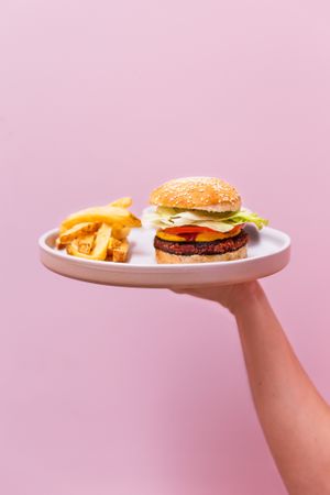 | HAMBURGUESA DE HONGOS |

Cheddar Ahumado | Pickles de Pepino | Lechuga | Tomate | Barbacoa | Laminas de Portobello | Papas Fritas at Mudra in Buenos Aires