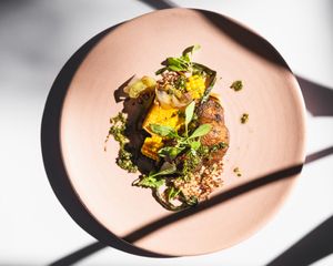 | PORTOBELLO ANTICUCHO |

Portobellos Grillados | Quinoa | Calabaza | Chimichurri | Choclo at Mudra in Buenos Aires