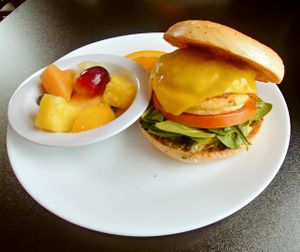 Vegan breakfast sandwich with added vegan cheese.  Delicious! at Bruchelle's in Covington