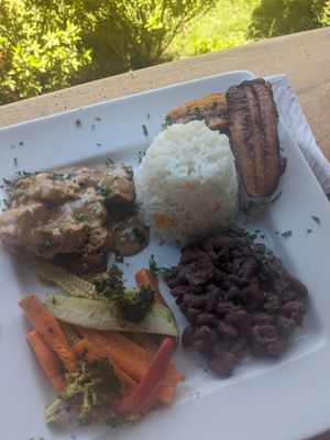 Typical lunch plate (with tofu) at Gaia Forest Cafe & Market in Granada