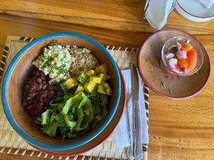 Bowl San Cristobal, Arroz, frijoles, aguacate, lechuga, maiz y pico de gallo. Una combinacion a lo Nica  at Gaia Forest Cafe & Market in Granada