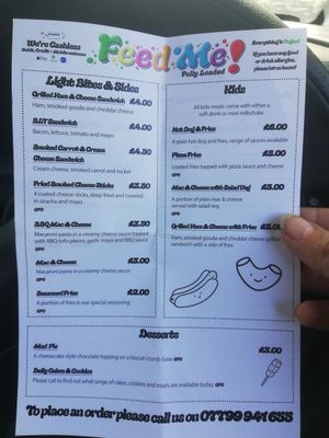Take away menu at Feed Me Fully Loaded in Nottingham