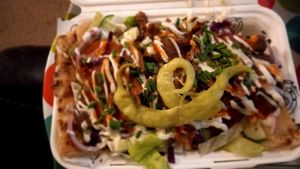 Ke 'Barb' on fries at Feed Me Fully Loaded in Nottingham