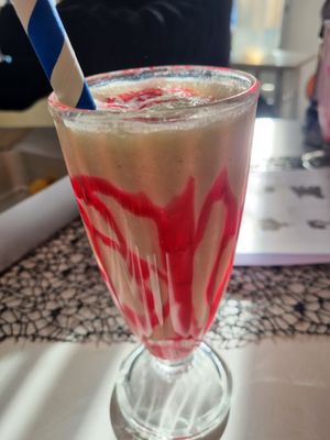 Raspberry ripple type milkshake (the first milkshake pictured was pumpkin spice) at Feed Me Fully Loaded in Nottingham