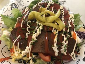 Kebab on salad and garlic naan   at Feed Me Fully Loaded in Nottingham