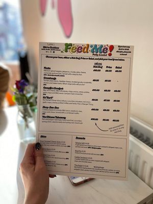 Menu at Feed Me Fully Loaded in Nottingham