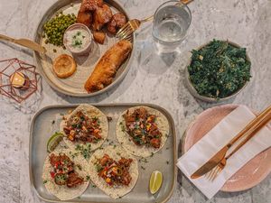 Our main meal. Kale crisps were very good.  at Erpingham House in Brighton