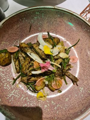 'Lamb' with pickled radishes, fennel and samphire at Erpingham House in Brighton
