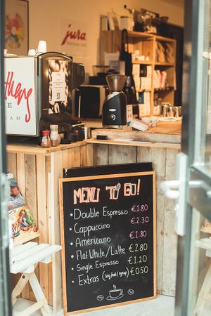 At our Espresso Bar we serve mainly 'to go' coffee, but you can also sit inside for a while and enhale our working atmosphere. at Jones Brothers Coffee Company in Amsterdam