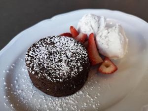 Vegan Lava Cake and Homemade Vegan Ice Cream (from Vegan Week Jan. 2019) at Tide & Boar in Moncton