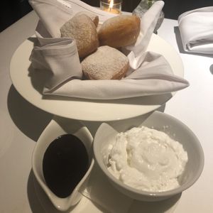 Beignets with coconut cream mousse  at Monty's Restaurant in Jakarta