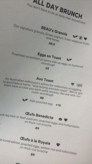 Menu example  at Beau Bakery in Jakarta