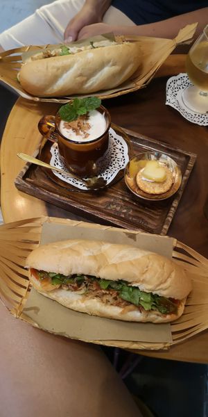 Vegan Sandwich with tofu, mushroom.. And yummy vegan cacao 😊 at An Bread & Cafe in Hanoi