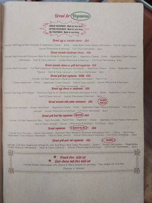 Menu at An Bread & Cafe in Hanoi
