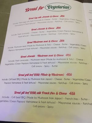 Menu sandwiches  at An Bread & Cafe in Hanoi