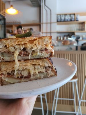 Best tasting reuben in Sydney (ive tried other vegan deli's version of reuben... this beats it by MILES) at Bootleg Sandwiches in Woollarah