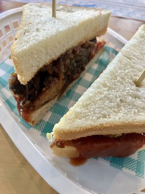 Sausage sanga (so good!)  at Bootleg Sandwiches in Woollarah