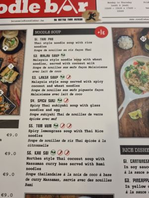 Menukaart at The Noodle Bar in Brussels