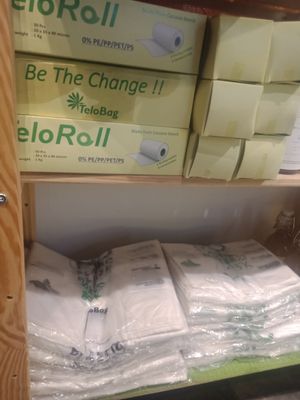 Eco-friendly "plastic" bag made from cassava starch at Naked Inc in Jakarta