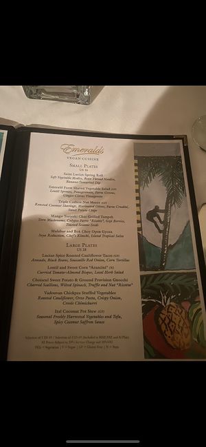 Menu (visited in Sept)  at Emeralds at Anse Chastanet Resort in Soufriere