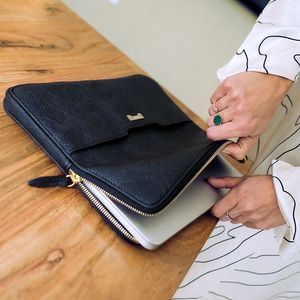 The Laptop Sleeve in Python Black at Jenah St Showroom in Berlin