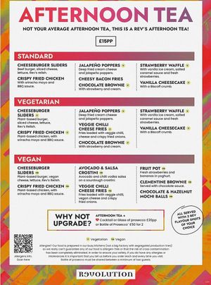 Afternoon tea menu at Revolution in Wilmslow
