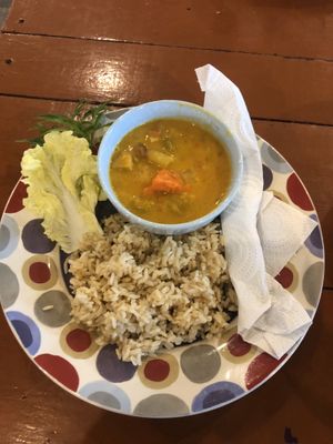 Massaman Curry with Brown rice (portion for hungry people quite small) Price: 70 Baht. at Vegan Food Bar by Pu - Food Stall in Koh Phangan