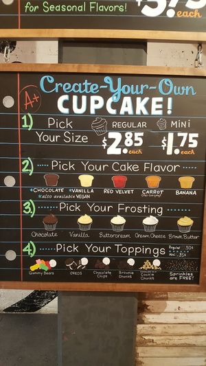 Create your own menu - chocolate & vanilla frostings are also vegan at Molly's Cupcakes in Naperville