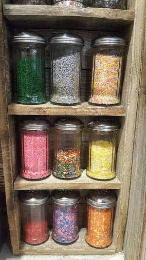 Just half of the sprinkles on the free sprinkle bar at Molly's Cupcakes in Naperville