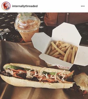 BBQ sam, fries, thai tea  at Loving Hut - Cape Coral in Cape Coral