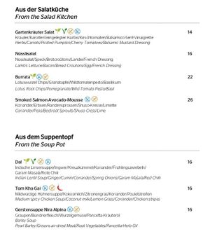 starters (V-label is vegan) at Stars in Silvaplana