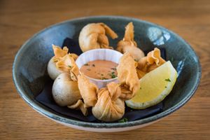 Cajun Spiced Vegan Chickpea Dumplings at Gastropub Van Kinsbergen in The Hague
